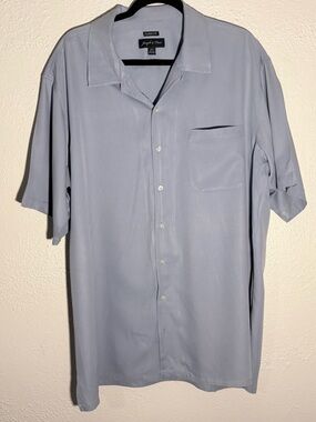 Joseph & Feiss 100% Silk Hawaiian Loop Button Up Blue Shirt Men’s Size 2XLT